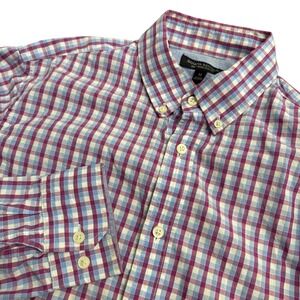 Banana Republic Mens Slim Fit Gingham Button Down Shirt Purple Blue Check Medium